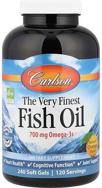 Carlson, Das allerbeste Fischöl, Natürlicher Orangengeschmack, 350 mg, 240 Weichkapseln