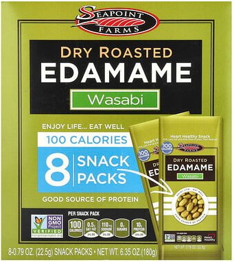 Seapoint Farms, Trocken geröstete Edamame, Scharfes Wasabi, 8 Snack-Päckchen, je 22.5 g