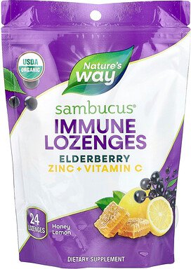 Thumbnail - Nature's Way, Sambucus®, Immune Lozenges, Holunder-Zink + Vitamin C, Honig-Zitrone, 24 Lutschtabletten
