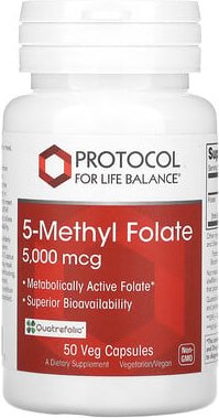 Thumbnail - Protocol for Life Balance, 5-Methylfolat, 5.000 mcg, 50 pflanzliche Kapseln