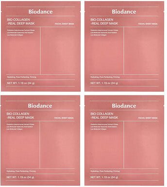 Biodance, Bio Collagen Real Deep Beauty Mask, Bio-Kollagen-Maske, 4 Tuchmasken, je 34 g (1,19 oz.).