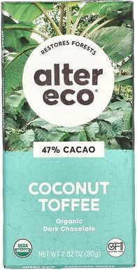 Alter Eco, Organic Chocolate Bar, Bio-Schokoriegel, Kokosnuss-Toffee, 47% Kakao, 80 g (2,82 oz.)