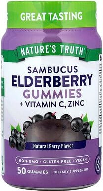 Thumbnail - Nature's Truth, Sambucus Elderberry + Vitamin C, Holunder und Vitamin C, Zink, natürliche Beere, 50 Fruchtgummis