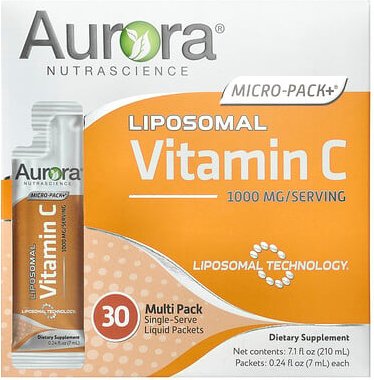 Aurora Nutrascience, Micro-Pack+ Liposomal Vitamin C, Micro-Pack+ liposomales Vitamin C, 1.000 mg, 30 mit Flüssigkeit ge...