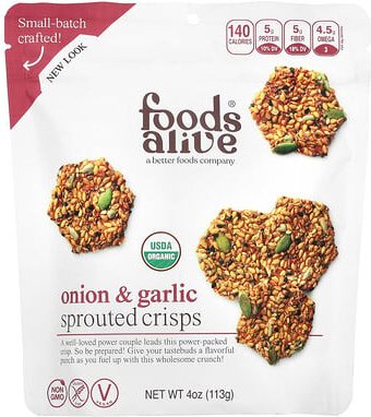 Foods Alive, Gekeimte Chips, Zwiebel und Knoblauch, 113 g (4 oz.)