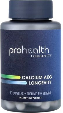 ProHealth Longevity, Calcium AKG Longevity, Calcium-AKG für Langlebigkeit, 60 Kapseln (500 mg pro Kapsel)