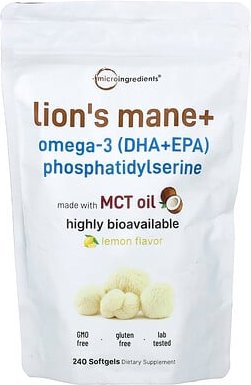 Micro Ingredients, Lion's Mane + Omega-3 (DHA+EPA) Phosphatidylserine, Löwenmähne + Omega-3 (DHA+EPA) Phosphatidylserin,...