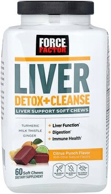 Force Factor, Liver Detox + Cleanse, Leberentgiftung und -reinigung, Zitruspunsch, 60 weiche Kau-Snacks