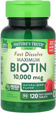 Nature's Truth, Maximum Biotin, Natural Berry, maximales Biotin, natürliche Beere, 10.000 mcg, 120 schnell auflösende Ta...