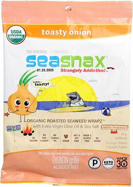 SeaSnax, Organic Roasted Seaweed Wrapz with Extra Virgin Olive Oil & Sea Salt, Wrapz aus geröstetem Bio-Seetang mit nati...