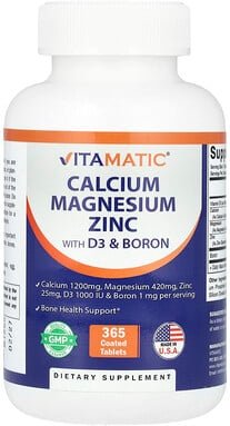 Vitamatic, Calcium, Magnesium, Zinc With D3 & Boron, Calcium, Magnesium, Zink mit D3 und Bor, 365 beschichtete Tabletten