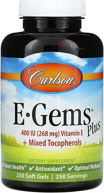 Thumbnail - Carlson, E-Gems Plus, 268 mg (400 IU), 250 Weichkapseln