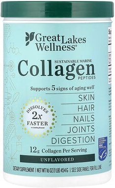 Great Lakes Wellness, Sustainable Marine Collagen Peptides, Unflavored, marine Kollagenpeptide, geschmacksneutral, 454 g...