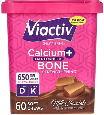 Viactiv, Calcium + Bone Strengthening, Max Formula, Milchschokolade, 60 Kau-Snacks