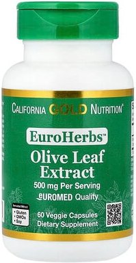 California Gold Nutrition, EuroHerbs™, Olive Leaf Extract, Olivenblattextrakt, Euromed-Qualität, 500 mg, 60 pflanzliche ...