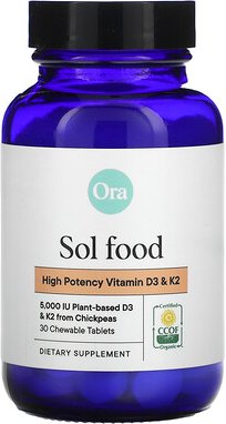 Ora, Sol Food, hochwirksames Vitamin D3 und K2, 30 Kautabletten