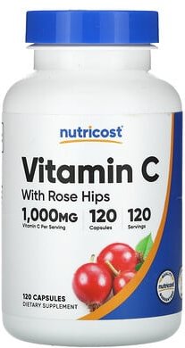 Nutricost, Vitamin C With Rose Hips, Vitamin C mit Hagebutten, 1.000 mg, 120 Kapseln