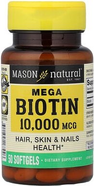 Mason Natural, Mega Biotin, 10.000 mcg, 50 Weichkapseln
