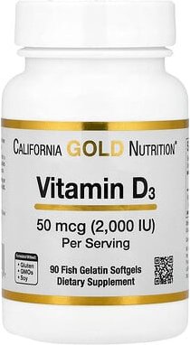 California Gold Nutrition, Vitamin D3, 50 mcg (2.000 IU), 90 Weichkapseln mit Fischgelatine
