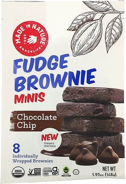 Made in Nature, Fudge Brownie Minis, Chocolate Chip, Fudge-Brownie-Minis, mit Schokoladenstückchen, 8 einzeln verpackte ...