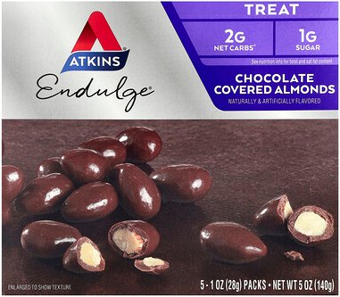 Atkins, Endulge®, mit Schokolade überzogene Mandeln, 5 Packungen, je 28 g (1 oz.).