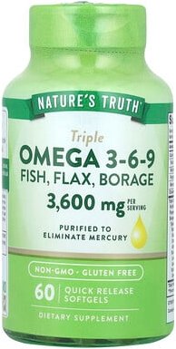 Thumbnail - Nature's Truth, Triple Omega 3-6-9, Fisch, Lein, Borretsch, 60 Weichkapseln mit schneller Freisetzung