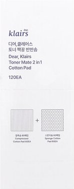 Dear, Klairs, Toner Mate 2 in 1 Wattepad, 60 gepresste/60 schwammige Wattepads