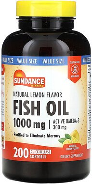 Sundance Vitamins, Fischöl, natürliche Zitrone, 1.000 mg, 200 Weichkapseln mit schneller Freisetzung