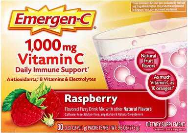 Emergen-C, Vitamin C, Himbeere, 1.000 mg, 30 Päckchen, je 9,1 g (0,32 oz.).
