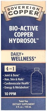 Sovereign Silver, Bio-Active Copper Hydrosol™, bioaktives Kupferhydrosol™, 10 PPM, 118 ml (4 fl. oz.)