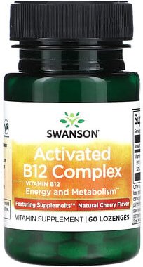 Swanson, Activated B12 Complex, aktivierter B12-Komplex, natürlicher Kirschgeschmack, 60 Lutschtabletten (2.000 mcg pro ...