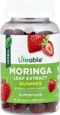 Lifeable, Moringa Leaf Extract Gummies, Moringa-Blattextrakt-Fruchtgummis, natürliche Erdbeere, 60 Fruchtgummis (200 mg ...