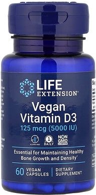 Life Extension, Vegan Vitamin D3, 125 mcg (5000 IU), 60 Vegan Capsules