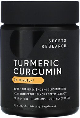 Sports Research, Turmeric Curcumin, Kurkuma, Kurkumin, 500 mg, 60 Weichkapsel