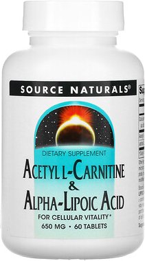 Source Naturals, Acetyl-L-Carnitin und Alpha-Liponsäure, 650 mg, 60 Tabletten