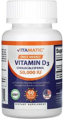 Vitamatic, Vitamin D3, 50.000 IE, 60 pflanzliche Kapseln