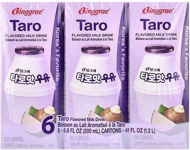 Binggrae, Flavored Milk Drink, Taro, Milchgetränk mit Geschmack, Taro, 6 Kartons, je 200 ml (6,8 fl. oz.).
