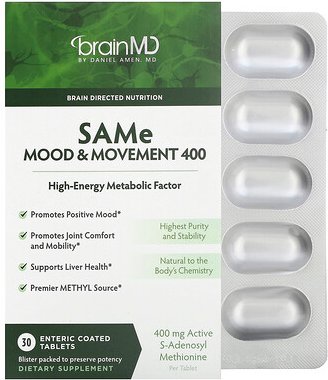 Thumbnail - BrainMD, SAMe, Mood & Movement 400, 400 mg, 30 magensaftresistente Tabletten