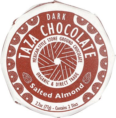Taza Chocolate, Dark Chocolate Disc, Dunkle Schokoladenscheibe, Salzmandel, 2 Scheiben, 77 g (2,7 oz.)