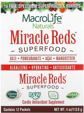 Macrolife Naturals, Miracle Reds, Superfood, Goji, Granatapfel, Açaí-Beere, Mangostan, 12 Päckchen à 9,5 g (0,3 oz.)