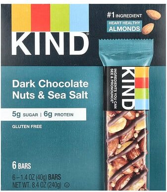 KIND Bars, Protein Bars, Dark Chocolate Nuts & Sea Salt, Proteinriegel, dunkle Schokolade, Nüsse und Meersalz, 6 Riegel,...