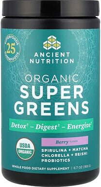 Ancient Nutrition, Organic Super Greens, Bio-Supergemüse, Beere, 189 g (6,7 oz.)