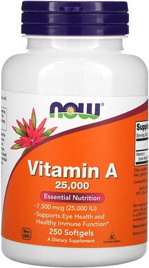 NOW Foods, Vitamin A, 7.500 mcg (25.000 IU), 250 Weichkapseln