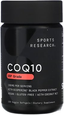 Thumbnail - Sports Research, CoQ10, USP Grade with BioPerine, CoQ10, USP-Qualität mit BioPerine, 100 mg, 120 vegetarische Weichkapse...