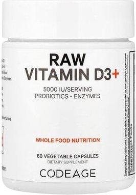 Codeage, Raw Vitamin D3+, rohes Vitamin D3+, 60 pflanzliche Kapseln