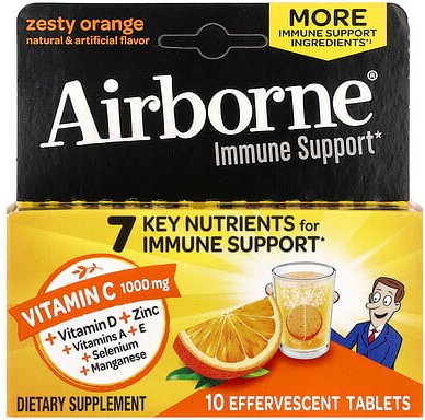 AirBorne, Ergänzungsmittel zur Unterstützung des Immunsystems, Zesty Orange, 10 Brausetabletten