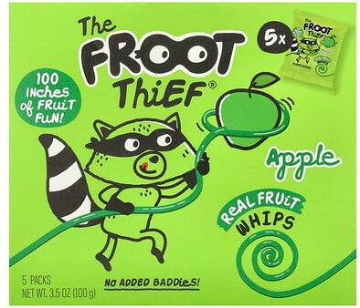 Thumbnail - The Froot Thief, Real Fruit Whips, Apfel, 5 Packungen, je 20 g (0,7 oz.).