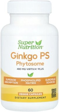 Super Nutrition, Ginkgo PS Phytosome with Ginkgo Extract, Ginkgo-PS-Phytosom mit Ginkgo-Extrakt, 480 mg, 60 pflanzliche ...