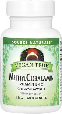 Source Naturals, Vegan True, MethylCobalamin Vitamin B12, Kirsche, 1 mg, 60 Lutschtabletten