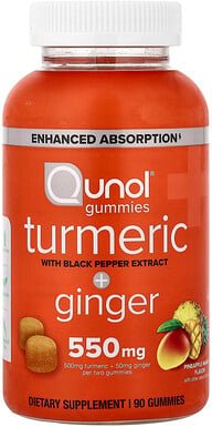 Qunol, Turmeric + Ginger Gummies With Black Pepper Extract, Kurkuma- und Ingwer-Fruchtgummis mit schwarzem Pfefferextrak...